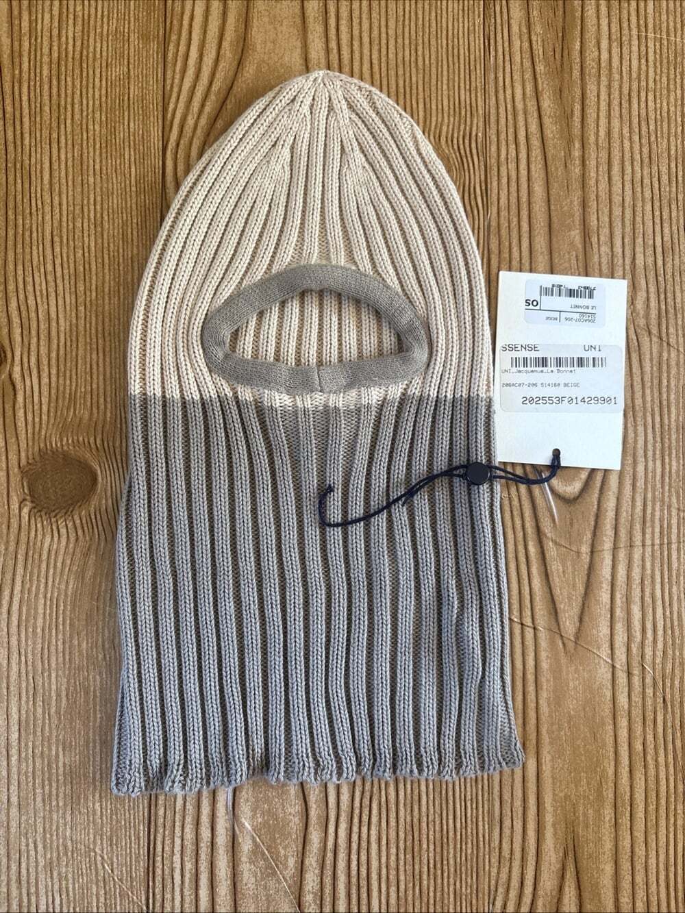 Jacquemus Beige Two Tone Balaclava Le Bonnet Cable Knit Cap Hat 100% Cotton - Picture 12 of 12